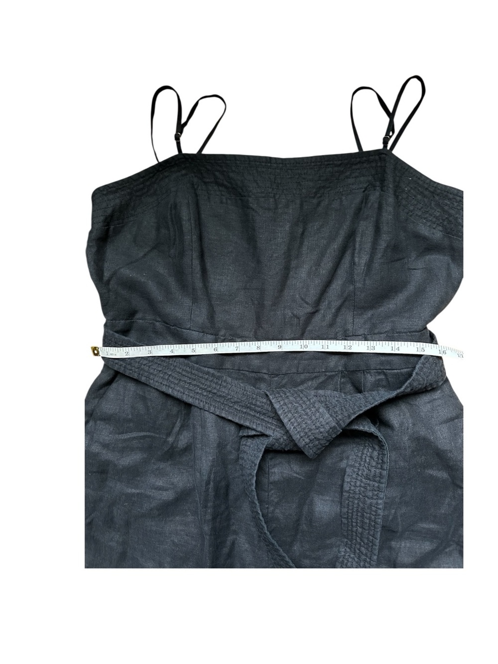 J. Crew Black Linen Square Neck Jumpsuit with Tie Waist and Zipper Back - Picture 3 of 8